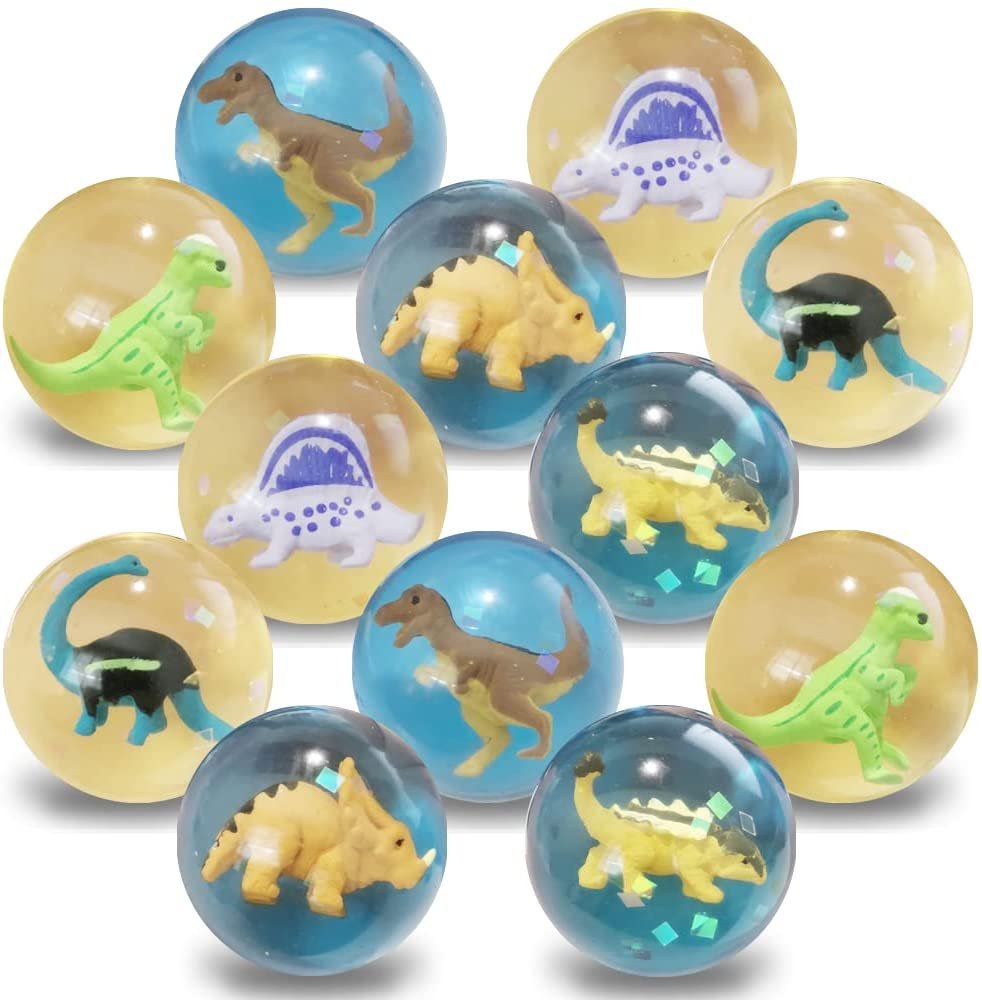 Dinosaur High Bounce Balls, Set of 12, Balls for Kids with 3D